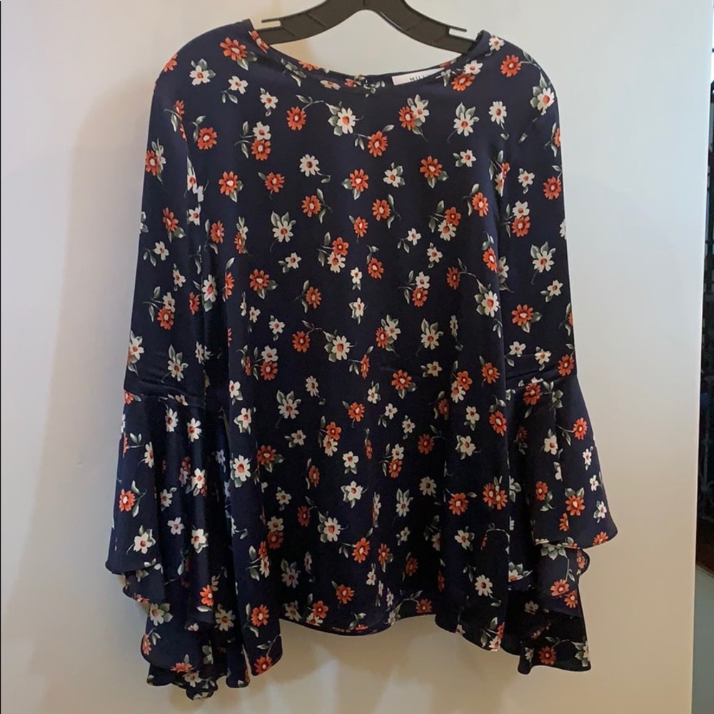 Milly silk satin top with flutter sleeve size 8.